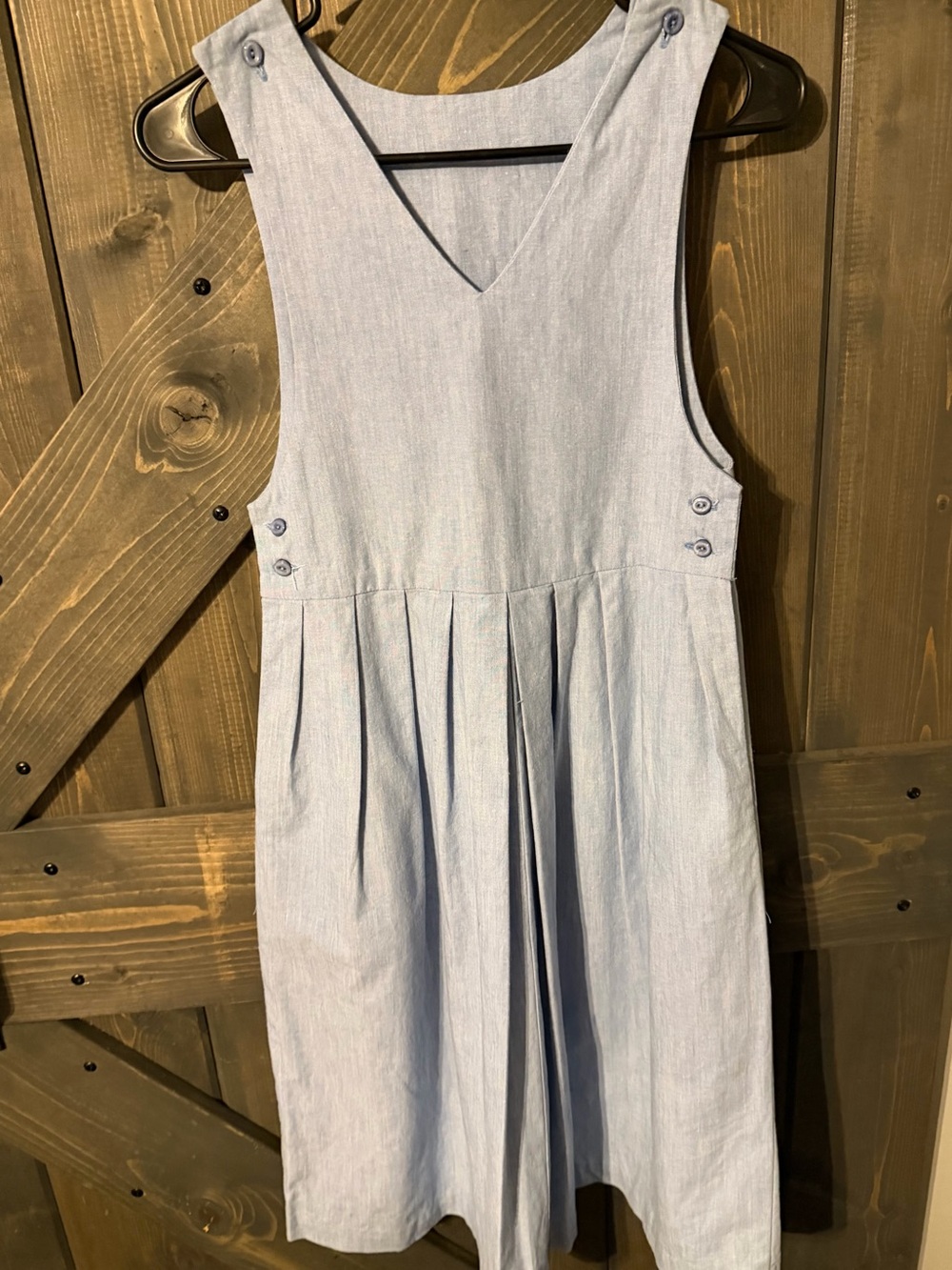 Handmade Girls' Light Blue Pinafore Dress - Linen Blend